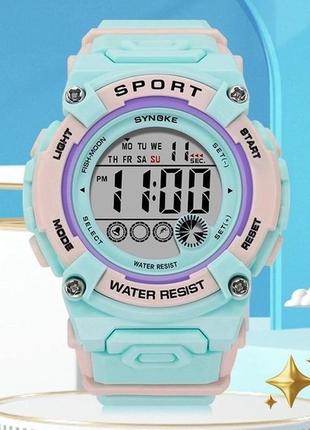 Електронний годинник synoke waterproof з підсвіткою pink-mint3 фото