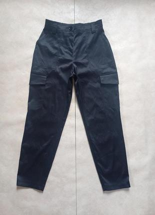 Брендовые черные атласные штаны бойфренды с высокой талией primark, 10 pазмер.