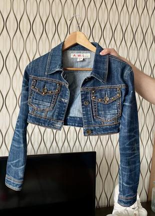 Джинсовая джинсовка укороченная куртка кроп синяя xs 401 фото
