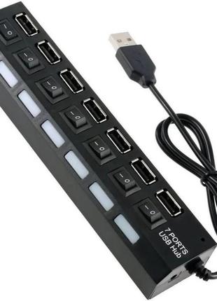 Usb hub концентратор-розгалужувач юсб 2.0 7 портів, з вимикачами