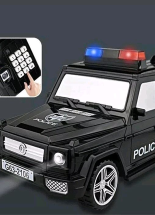 Детский сейф с кодом и отпечатком пальца в виде машина полиции