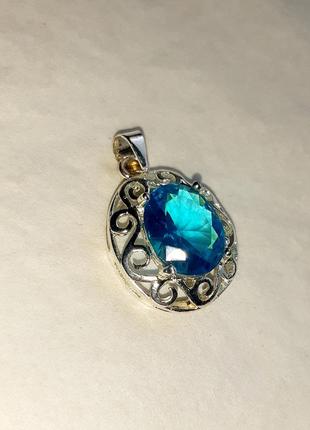 Серебряный кулон-подвес с swiss blue топазом, 925 проба, 300/10