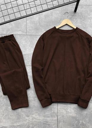 Весенний повседневный замшевый костюм свитшот + штаны