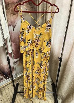Яркое летнее желтое женское платье  цветочный принт миди макси сарафан