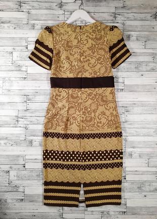 Офісне плаття міді жовте з коричневим малюнком ceber туреччина2 фото