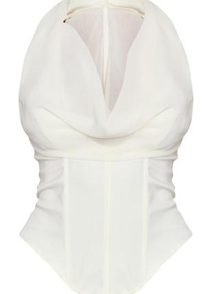 Кремовый шифоновый плетеный корсет на шнуровке на спине с капюшоном2 фото