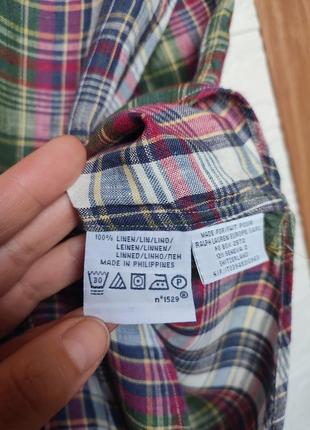 Льняная рубашка из льна 100% лён в клетку от polo by ralph lauren custom fit  филиппины винтаж 👉 размер l/наш 50р5 фото