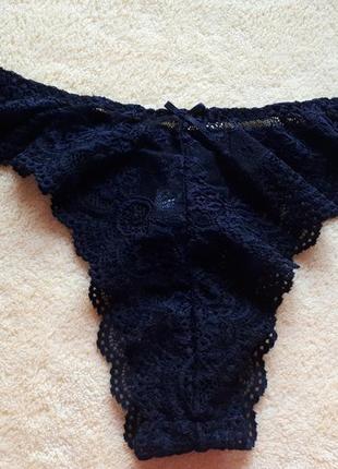 Новые черные трусики кружевные танго с узором м/m/10/38/46 f&f