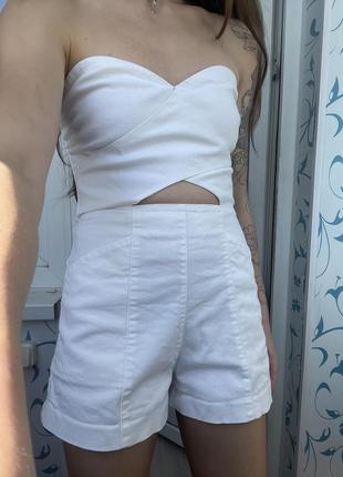 Хлопковый комбинезон белый с открытыми плечами корсет корсетный стиль4 фото