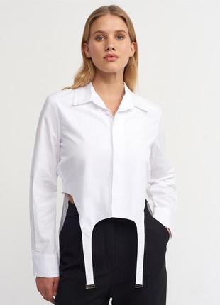 Біла сорочка з деталями базова сорочка рубашка блуза dilvin белая рубашка с поясками хлопковая рубашка