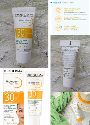 ☀️bioderma photoderm akn mat spf30 солнцезащитный матирующий флюид для лица1 фото