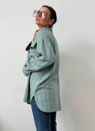 Легка бавовняна сорочка оверсайз в клітинку на весну літо, жіноча рубашка на гудзиках8 фото