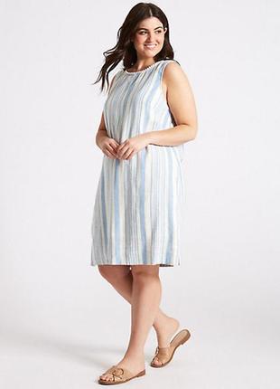 Коллекция m&s платье-туника в полоску из смесового льна curve код продукта: t528610e1 фото