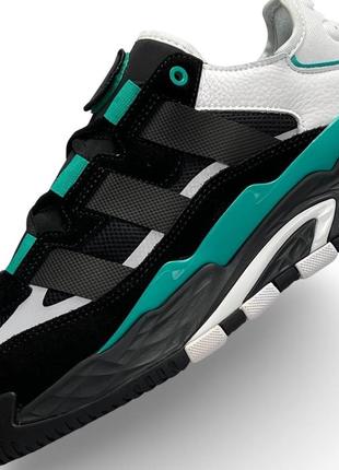 Мужские кроссовки adidas originals niteball prm black white green8 фото