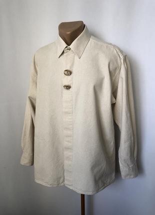 Щільна товста баварська рубаха льон з бавовною екрю бежевий сірий середньовічні реконструктори