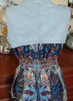 Джинсовый жилет со стразами комбинированный шифоновой блузой.обманка s/m4 фото