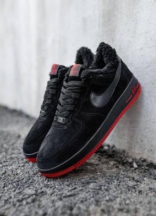 Nike air force 1 (чорні з червоним) - зима7 фото