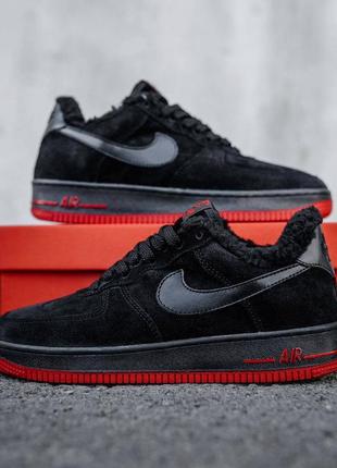 Nike air force 1 (чорні з червоним) - зима8 фото