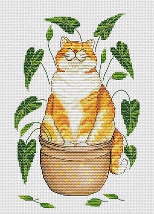 Авторская схема для вышивания крестиком "кот-солнечный цветок" №2102