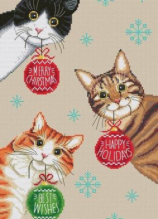 Авторская схема для вышивания крестиком "кошки рождественские" №21123 фото