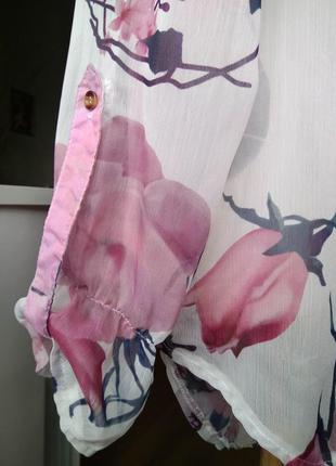 Чудесная нарядная свободная блузка с длинным рукавом/xl/принт розы бабочки4 фото