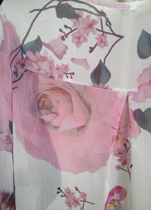 Чудесная нарядная свободная блузка с длинным рукавом/xl/принт розы бабочки5 фото