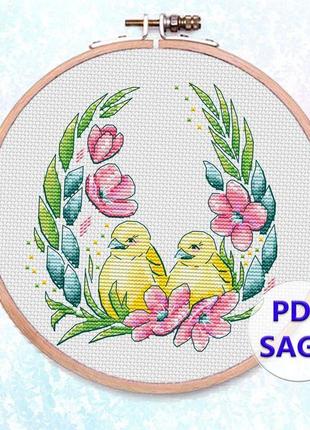 Авторская схема для вышивания крестиком "пасхальные птички" №2206