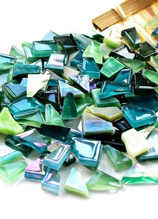 Набір шматочків мозаїки скло неправильної форми 250 г кольор зелений мікс