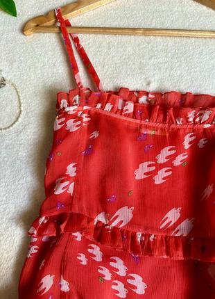 Летнее красное платье в ласточках, сарафан zara в ласточках и сердечках6 фото