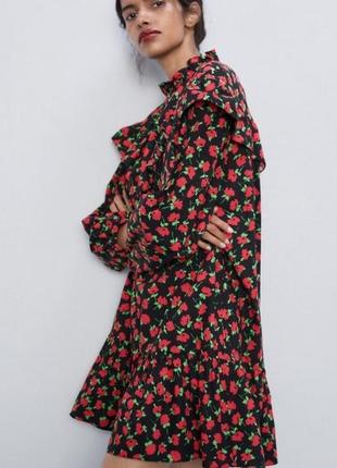 Платье zara натуральне вільне xxl черное в цветочное принт7 фото