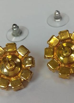 Серьги в золотом тоне, чешские кристаллы, европейский винтаж2 фото