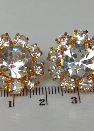Серьги в золотом тоне, чешские кристаллы, европейский винтаж3 фото