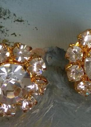Серьги в золотом тоне, чешские кристаллы, европейский винтаж5 фото