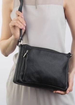 Сумка кожаная женская мягкая сумка чёрная сумка из натуральной кожи итальянская1 фото