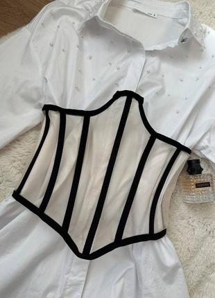 Женский прозрачный контрастный утягивающий корсет под одежду на шнуровке5 фото