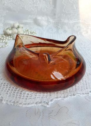 Ваза богемское стекло чехословакия гутная техника винтаж карамель