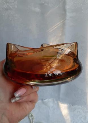 Ваза богемское стекло чехословакия гутная техника винтаж карамель