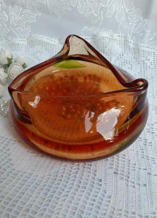 Ваза богемское стекло чехословакия гутная техника винтаж карамель