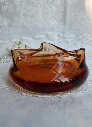 Ваза богемское стекло чехословакия гутная техника винтаж карамель