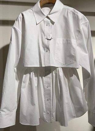 Набор рубашка и платья, рубашка, укороченная, белый, белая, ванг, вера, туника и рубашка с карманами, хлопок1 фото