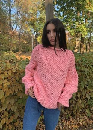В'язаний светр, рожевий светр, жіночий светр, светр оверсайз5 фото