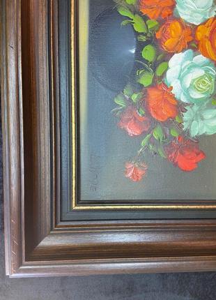 Красива картина "квіти в горщику" в деревяній рамці3 фото
