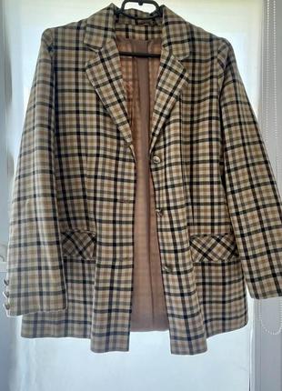 Пиджак блейзер жакет винтажный оверсайз в клетку шерсть шерсть шерсть натуральная2 фото
