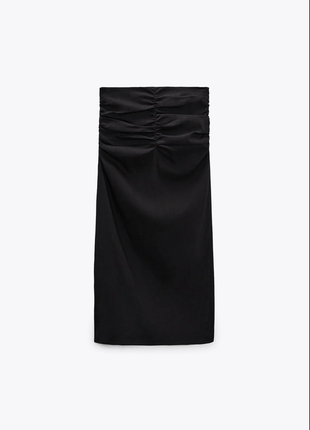 Юбка zara с распоркой и драпировкой черная3 фото
