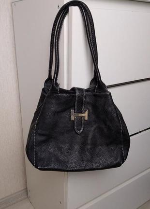 Черная кожаная маленькая сумка с кошельком4 фото