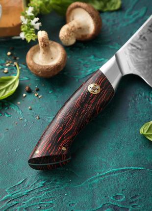 Кухонный шеф нож из дамасской стали серии "elegant" black & red hezhen4 фото