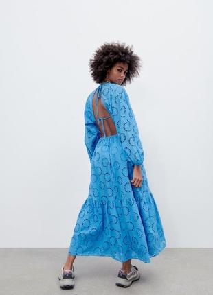 Блакитна сукня zara, сукня з прошви, кружевное платье zara, платье с открытой спинкой. плаття zara відкрита спинка.3 фото