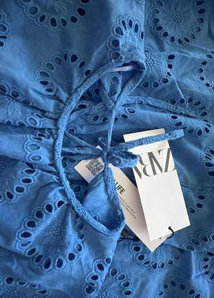 Блакитна сукня zara, сукня з прошви, кружевное платье zara, платье с открытой спинкой. плаття zara відкрита спинка.7 фото