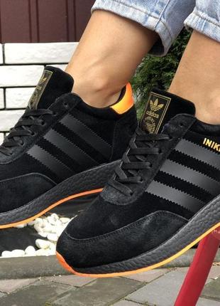 Р.36, 37  кроссовки  adidas iniki (черно/оранжевые) зима