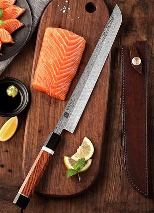 110 слойный ресторанный нож сакимару для суши и сашими из дамасской стали серии "zhen" desert iron wood hezhen2 фото